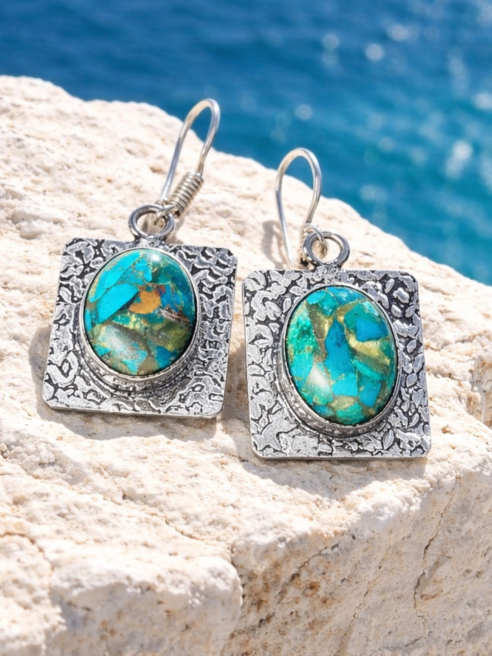 SOLD ! Chrysocolla Necklace & Earrings - Picture 3 of 16
